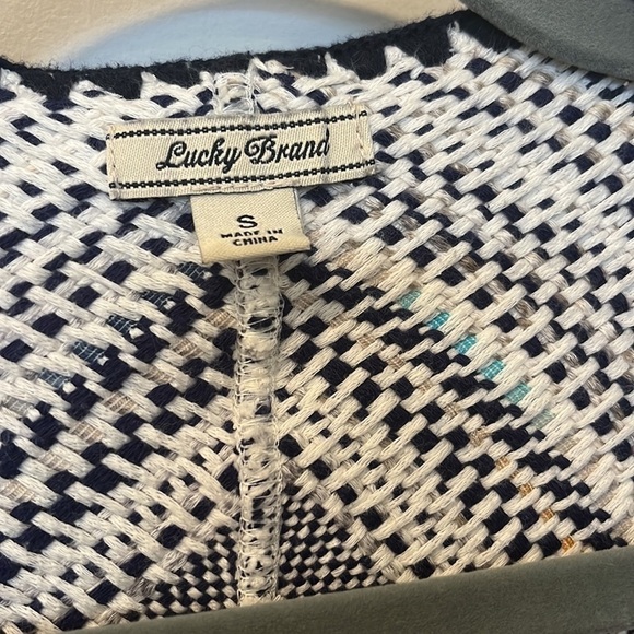 Lucky Brand Pottery Knit Open Front Boho Cardigan Fringe Trim - Picture 3 of 5